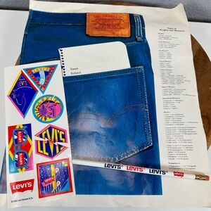 1988 Levis Promotional Text Book Cover, Stickers & Pencil SET 80s Retro VTG RARE